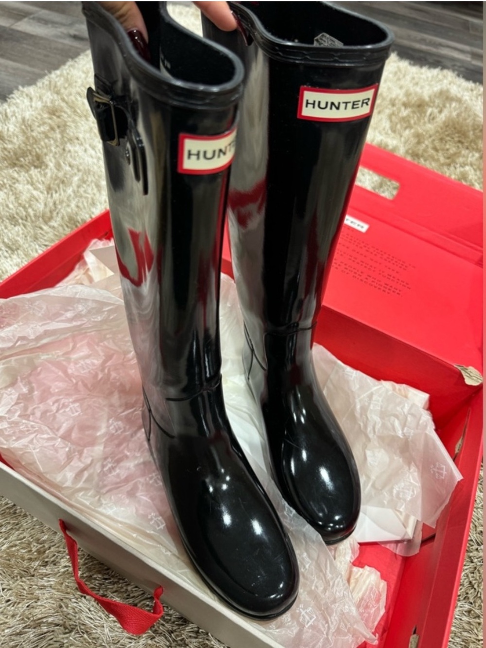 Hunter Women's Gloss Black Tall Waterproof Rain Boots